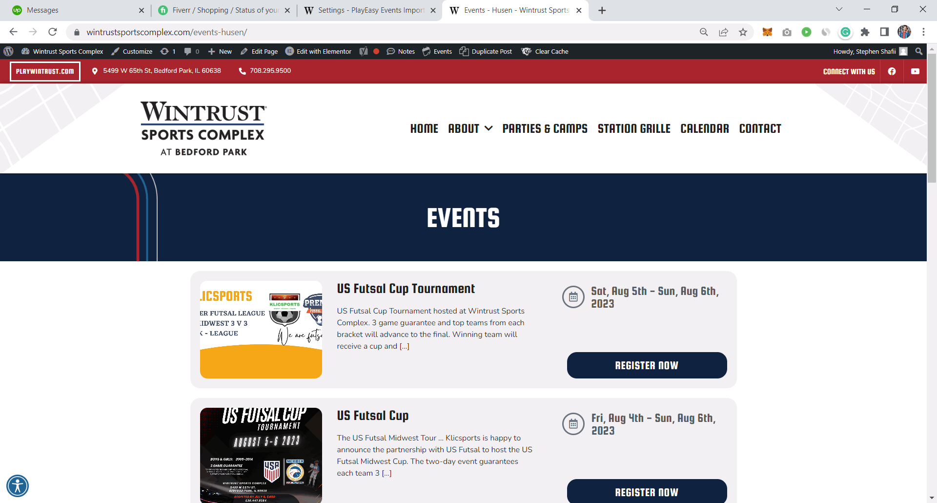 Events Page using Elementor