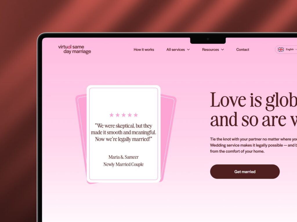Virtual Same Day Marriage website service page mockup