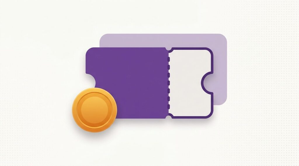 Illustration of a torn ticket stub representing a WooCommerce deposit, split between a paid purple portion and an unpaid outlined portion, with a coin token overlapping the corner