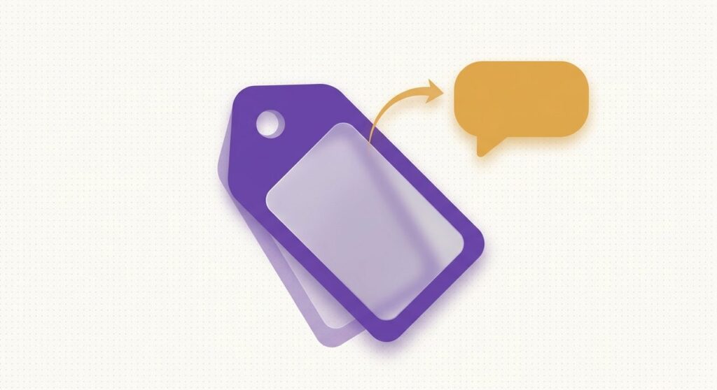 Flat illustration of a price tag with a blank price panel connected by an arrow to a quote bubble, representing WooCommerce request a quote plugins
