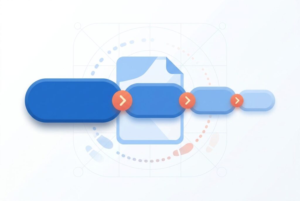 Illustration of a breadcrumb navigation trail shown as connected chip shapes with arrow separators, representing WordPress breadcrumb plugins