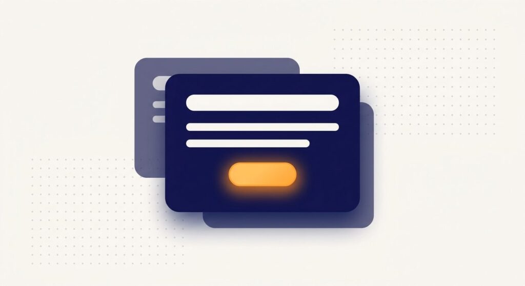 Flat design illustration of a layered call to action card with a glowing orange button, representing WordPress CTA block plugins