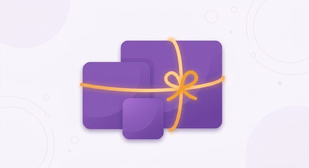 Illustration of three purple bundled boxes tied together with a gold ribbon, representing a WooCommerce frequently bought together discount bundle