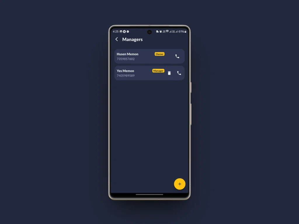 PlayerZon for Business manager management screen showing owner and manager roles