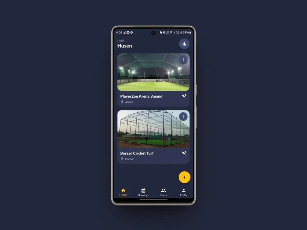 PlayerZon for Business dashboard displaying managed sports facilities and turf locations