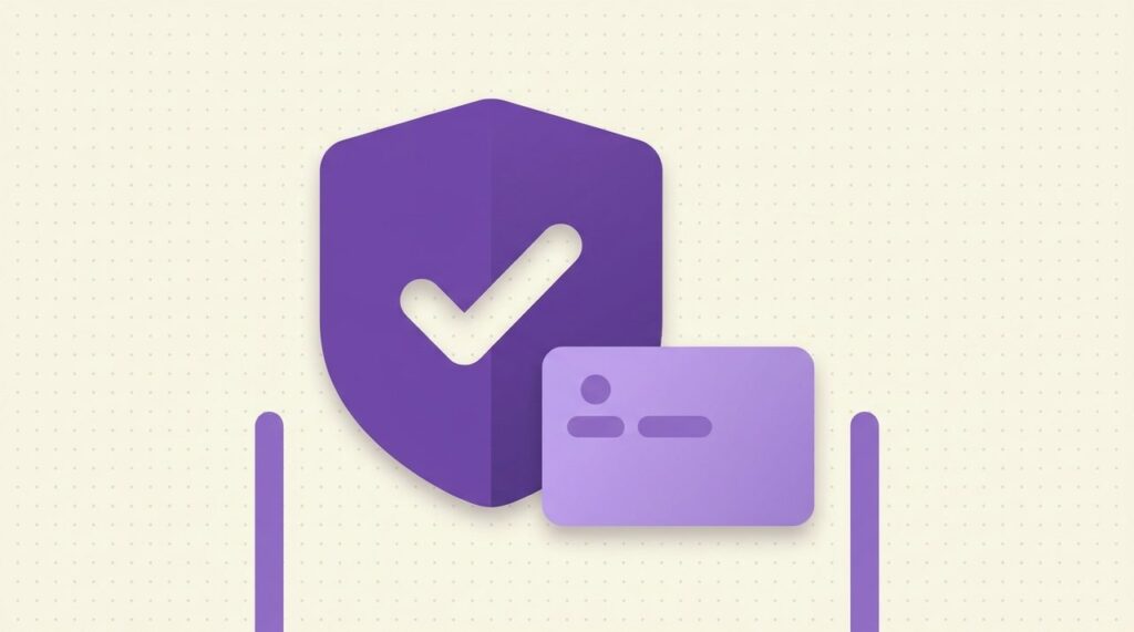 Illustration of a shield with a checkmark and an ID card representing WooCommerce age verification restricted to a specific product category