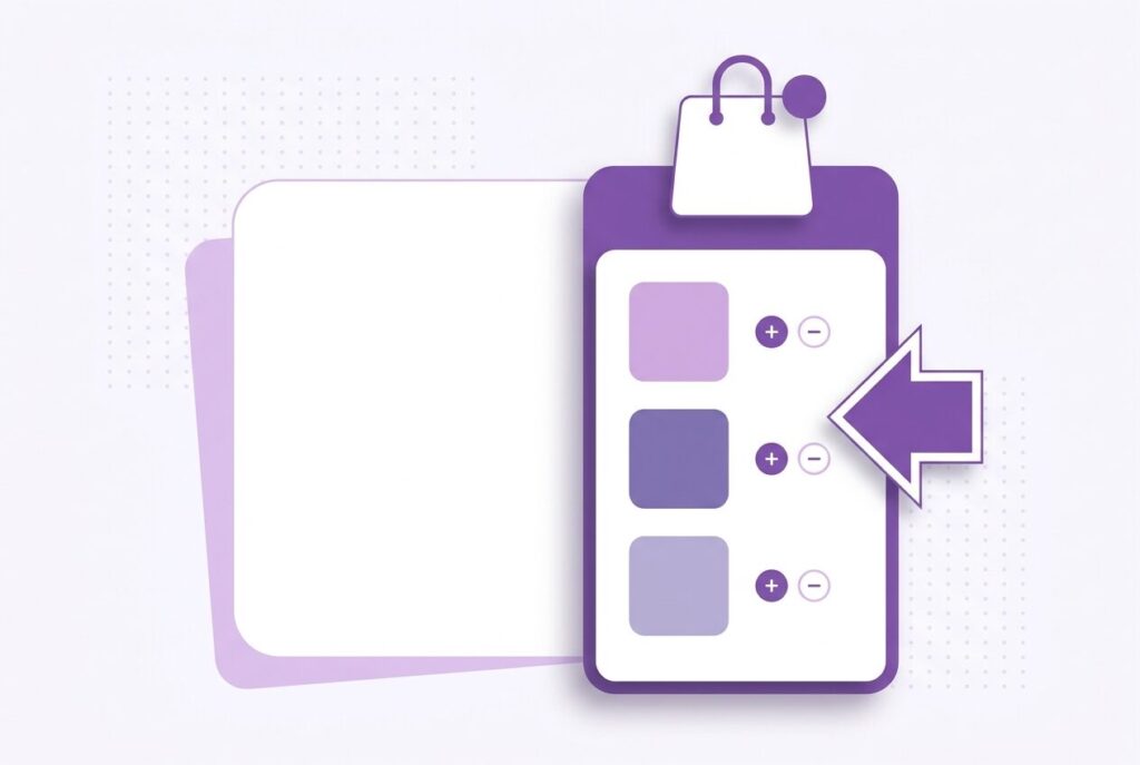 Flat illustration of a WooCommerce cart drawer sliding out with product items and a shopping bag icon