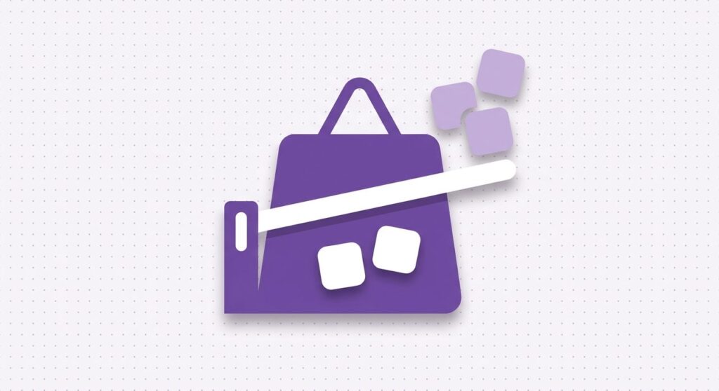 Flat illustration of a shopping bag with a toll-gate barrier blocking extra product tokens, representing a per-customer purchase limit in WooCommerce