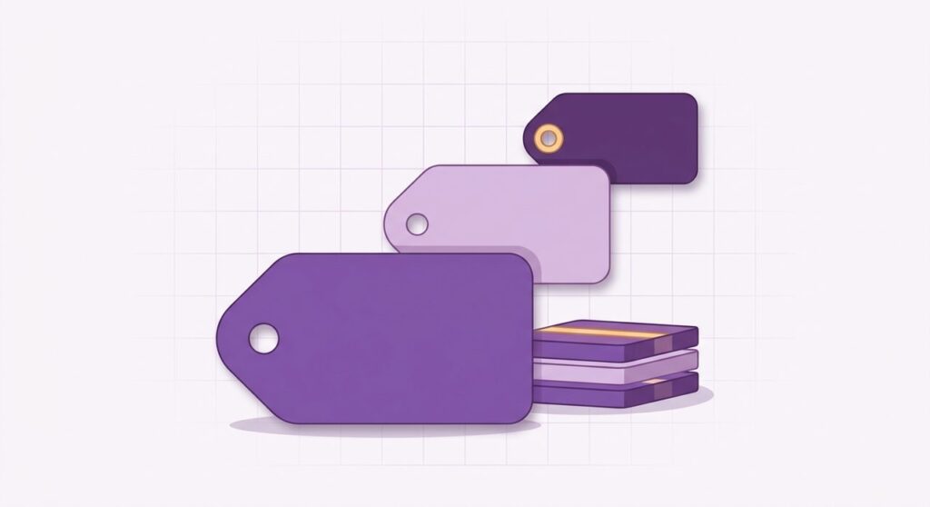 Layered purple price tag illustration representing WooCommerce quantity discount pricing tiers