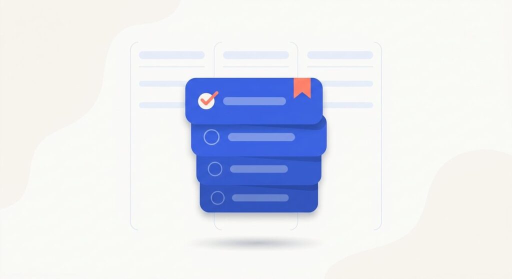 Stack of to-do list task cards with checkboxes in front of a faded kanban board, illustrating WordPress dashboard to-do list and task management plugins