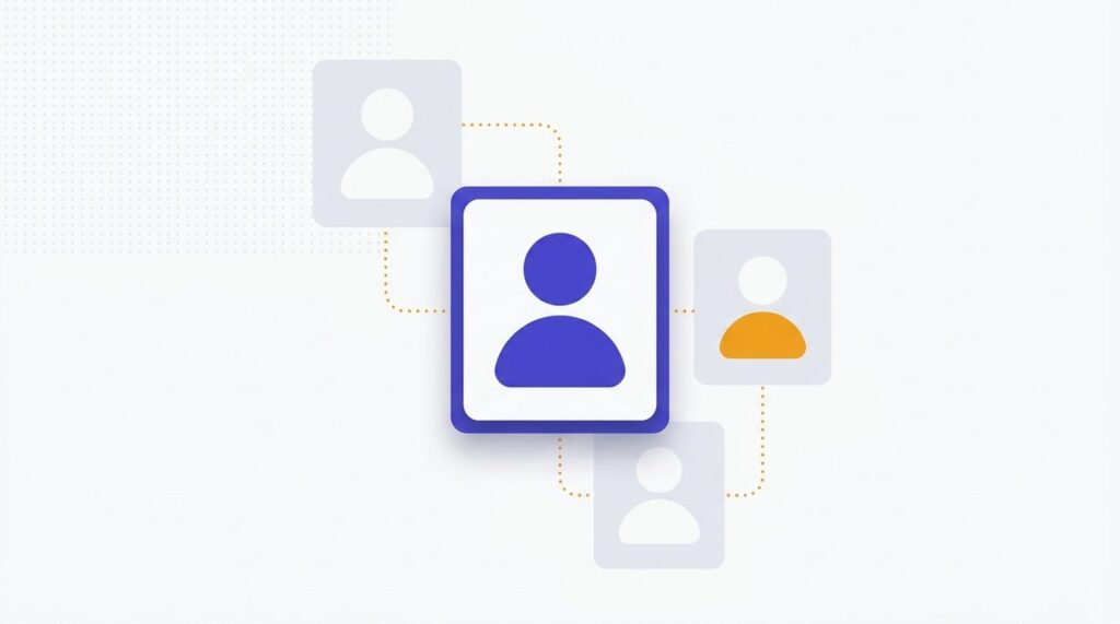 Flat illustration of overlapping profile cards representing a WordPress team member plugin comparison